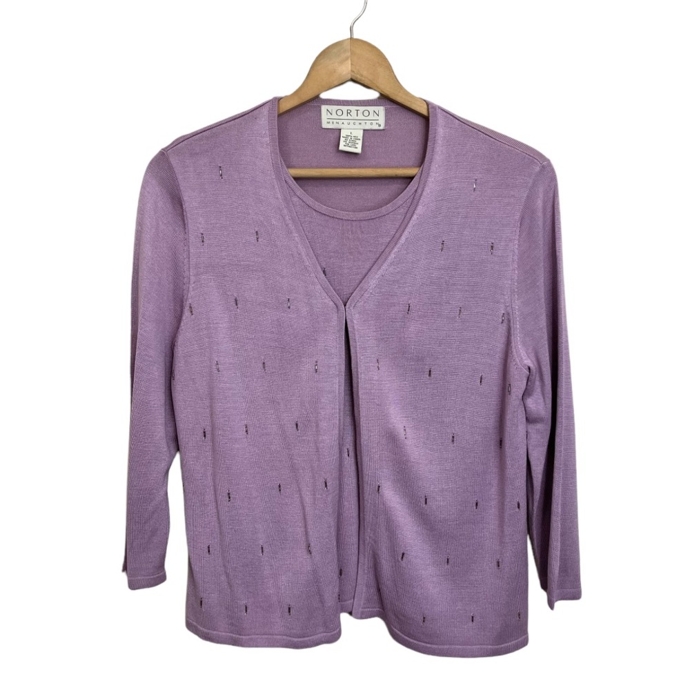 Vintage Norton McNaughton Silk Lavender 2-in-1 Top & Cardigan Blouse Size Large